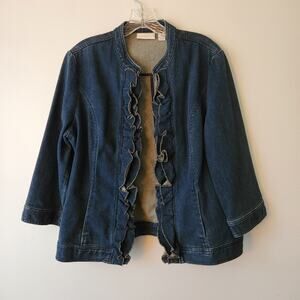 Chico's Jean Jacket Women's 2 Blue Denim Ruffled Coastal Retro Boho Shabby Chic